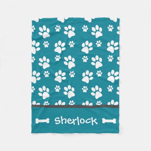 パーソナライズされたティール（緑がかった色）犬の毛布の子犬のギフト フリースブランケット (正面)