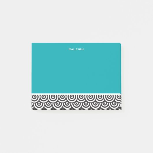 パーソナライズされたティール（緑がかった色）白黒レトロ ポストイット (正面)