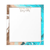 パーソナライズされたティール(緑がかった色)、青と茶色の大理石の流体アート ノートパッド (正面)