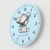 パーソナライズされたテディベア 赤ちゃん 男の子 青 ラージ壁時計 (傾斜)