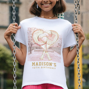 パーソナライズされたテニスラグジュアリーガールバースデー Tシャツ