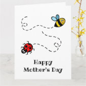 パーソナライズされたテントウムシ + マルハナバチの母の日 カード (黄色い花)