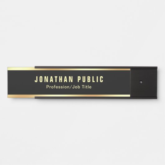 パーソナライズされたテンプレートモダンブラックと金ゴールド サインプレート (正面)