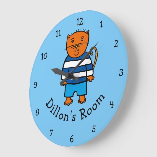 パーソナライズされたディロン・ザ・ネコ ラージ壁時計 (傾斜)