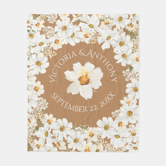 パーソナライズされたデイジーフローラ結婚Keepsakeの フリースブランケット (正面)