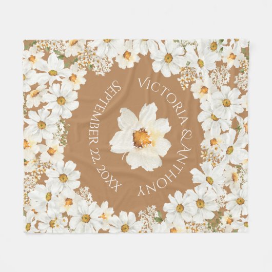 パーソナライズされたデイジーフローラ結婚Keepsakeの フリースブランケット (正面(横))