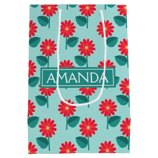 パーソナライズされたデイジー柄ギフトバッグ ミディアムペーパーバッグ (裏面)