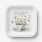 パーソナライズされたデイジー&アレーブルーデニムの花 ペーパープレート (正面)