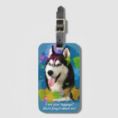 パーソナライズされたデザイン「かわいいハスキー」。 ラゲッジタグ (正面縦)