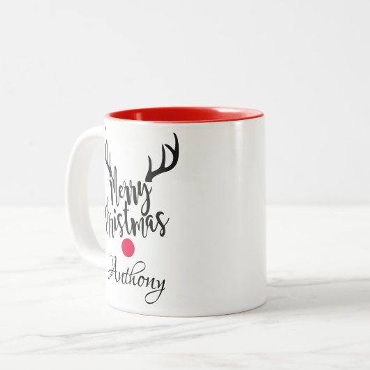 パーソナライズされたトナカイ ツートーンマグカップ (正面左)