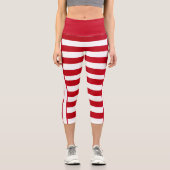 パーソナライズされたトレンディーレッド白ストライプキャンディーケイン カプリレギンス (正面)