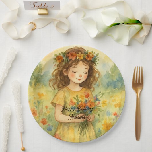 パーソナライズされたトレンディーレトロ素朴な水絵を描色 ペーパープレート (ウェディング)