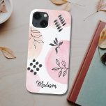 パーソナライズされたトレンディー抽象芸術シェイプ iPhone 13ケース<br><div class="desc">このユニーク赤面のピンクと白のケーかわいらしスと黒の抽象芸術の花のパタ飾ーンであなたの電話を作りなさい。名前を変カスタマイズ更するか、モノグラムにすることによって可能である。</div>