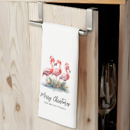 パーソナライズされたトロピカルビーチクリスマス キッチンタオル