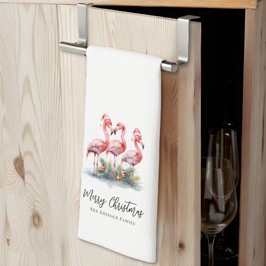パーソナライズされたトロピカルビーチクリスマス キッチンタオル