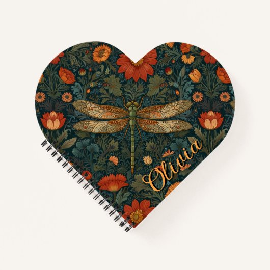 パーソナライズされたトンボのオレンジのフローラボホシック ノートブック (正面)