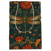 パーソナライズされたトンボのオレンジのフローラボホシック ミディアムペーパーバッグ (正面)