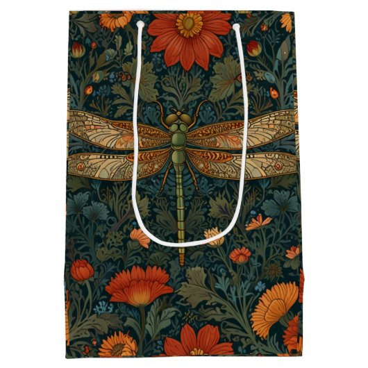 パーソナライズされたトンボのオレンジのフローラボホシック ミディアムペーパーバッグ (裏面)
