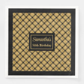 パーソナライズされたナプキン ブラック ゴールド エレガント 誕生日 (正面)