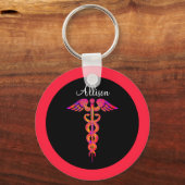 パーソナライズされたナースカラフルカドゥセウス医療 キーホルダー (正面)