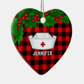 パーソナライズされたナースレッドバッファロープレイドクリスマス セラミックオーナメント (右)
