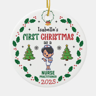 パーソナライズされたナース初めてのクリスマス セラミックオーナメント