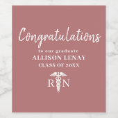 パーソナライズされたナース卒業ピンク医療パーティー ワインラベル (シングルラベル)