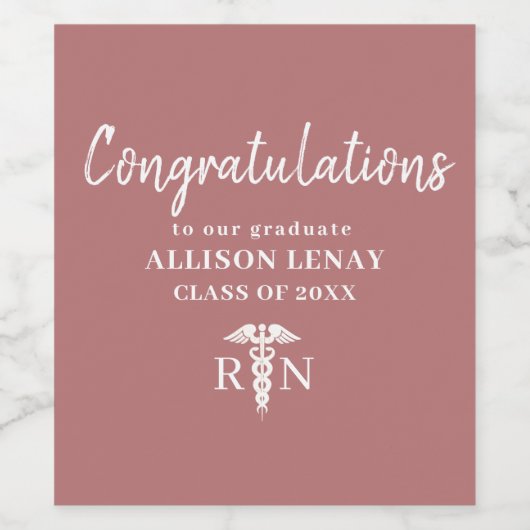 パーソナライズされたナース卒業ピンク医療パーティー ワインラベル (シングルラベル)