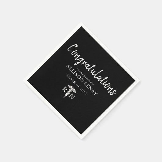 パーソナライズされたナース卒業党白黒 スタンダードカクテルナプキン (角)