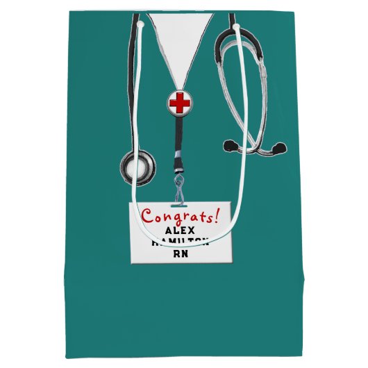 パーソナライズされたナース卒業媒体抱き枕 ミディアムペーパーバッグ (裏面)