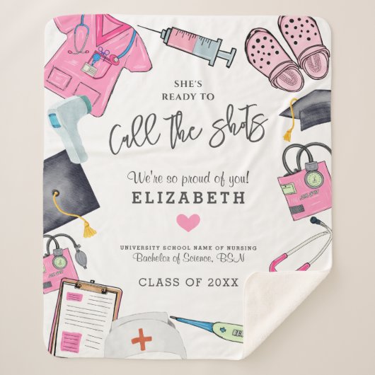パーソナライズされたナース卒業 シェルパブランケット (正面)