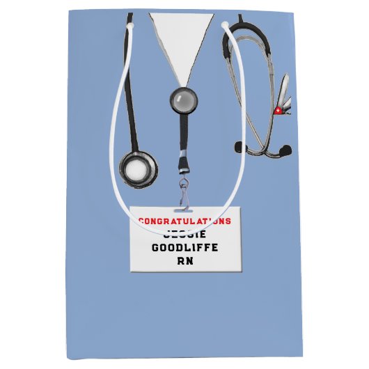パーソナライズされたナース卒業 ミディアムペーパーバッグ (正面)