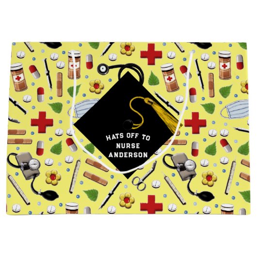 パーソナライズされたナース卒業 ラージペーパーバッグ (正面)