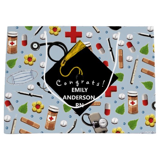 パーソナライズされたナース卒業 ラージペーパーバッグ (正面)