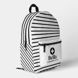 パーソナライズされたナース名ストライプ プリントバックパック