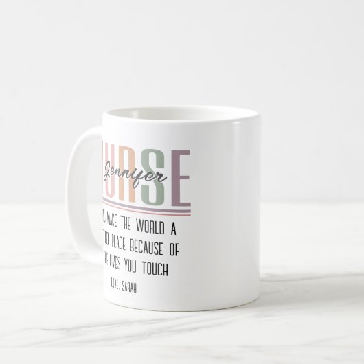 パーソナライズされたナース感謝ギフトマグ コーヒーマグカップ (正面左)