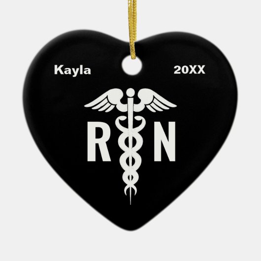 パーソナライズされたナースRN医療用心臓形カスタム セラミックオーナメント (正面)