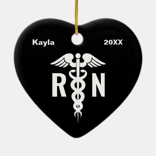 パーソナライズされたナースRN医療用心臓形カスタム セラミックオーナメント (裏面)