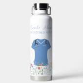 パーソナライズされたナースRN LPN NP青スクラブ ウォーターボトル (背面)