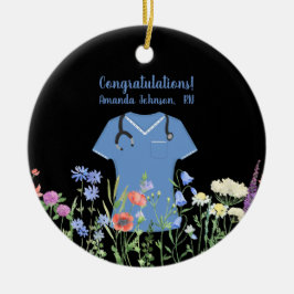 パーソナライズされたナースRN LPN NP青スクラブ セラミックオーナメント