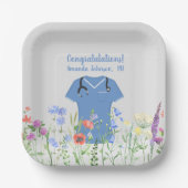 パーソナライズされたナースRN LPN NP青スクラブ ペーパープレート (正面)