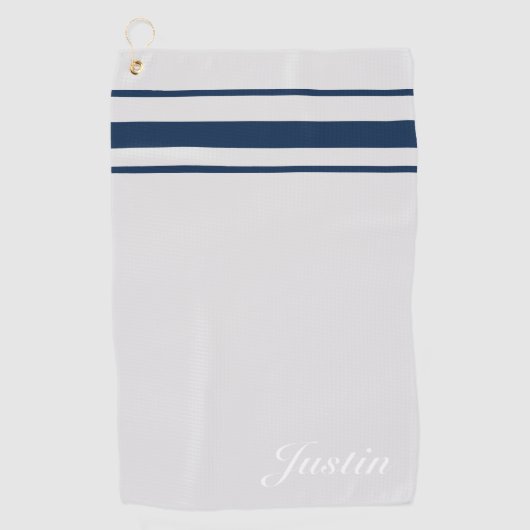 パーソナライズされたネーエレガントビーブルーストライプ ゴルフタオル (正面)