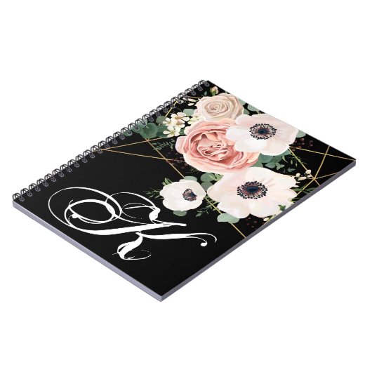 パーソナライズされたノートブックジオメトリックガーデンバラブラック ノートブック (左側)