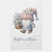 パーソナライズされたノームのデイジー 白と黄色の花 キッチンタオル (縦)