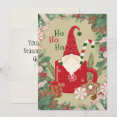 パーソナライズされたノームサンタ フラット ホリデー カード (正面/裏面)