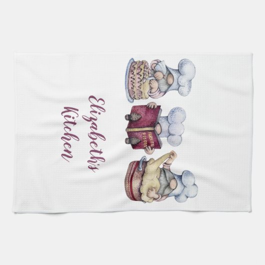 パーソナライズされたノーム 料理 かわいい ファンタジー キッチンタオル (横)