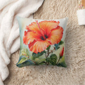 パーソナライズされたハイビスカスの水彩 クッション (ブランケット)