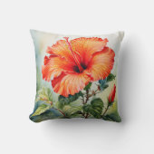 パーソナライズされたハイビスカスの水彩 クッション (正面)