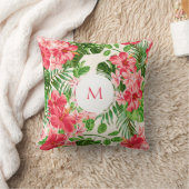 パーソナライズされたハイビスカスフラワーモノグラム枕 クッション (ブランケット)