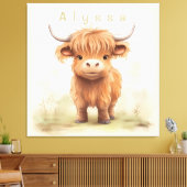 パーソナライズされたハイランド牛子供部屋ウォールアート キャンバスプリント (インサイチュ (リビング))